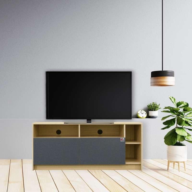 ชั้นวางทีวี 120X40x60 cm  สีไม้อ่อน หน้าบานเทา HOMECHOICE-1
