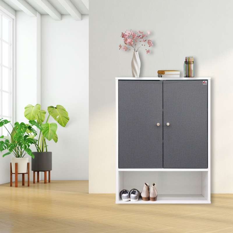 ตู้วางรองเท้า 60X36x80 cm สีขาว หน้าบานเทา HOMECHOICE-1