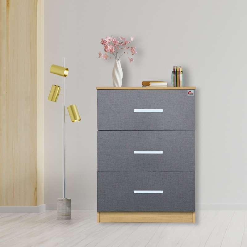 ตู้ลิ้นชัก 3 ชั้น 59X39x80 cm สีลายไม้อ่อน หน้าบานเทา HOMECHOICE-1