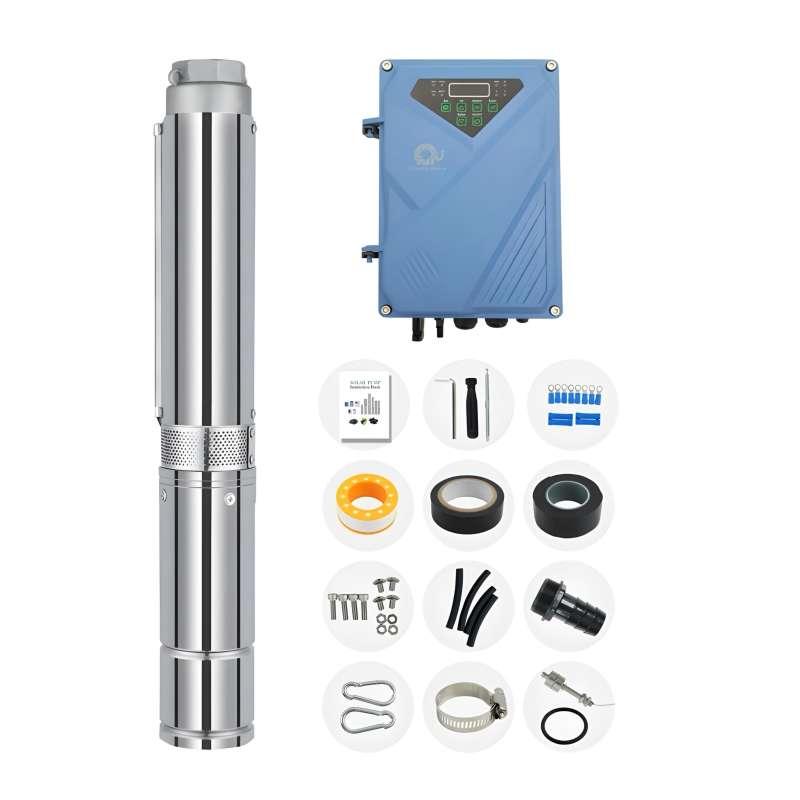 ปั๊มน้ำบาดาลโซลาร์เซลล์ AC/DC รุ่น ปากบ่อ 3 นิ้วขึ้นไป 750 W, 3.5m³-95M-110V-1