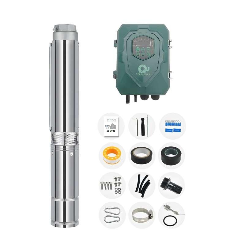 ปั๊มน้ำบาดาลโซลาร์เซลล์ DC รุ่น ปากบ่อ 3 นิ้วขึ้นไป 300W, 3m³-35M-24V-1