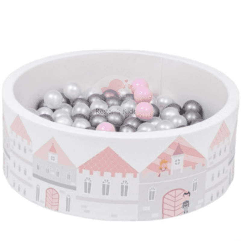 Restars kids บ่อบอลเล็ก สีขาวลายปราสาทชมพู-1