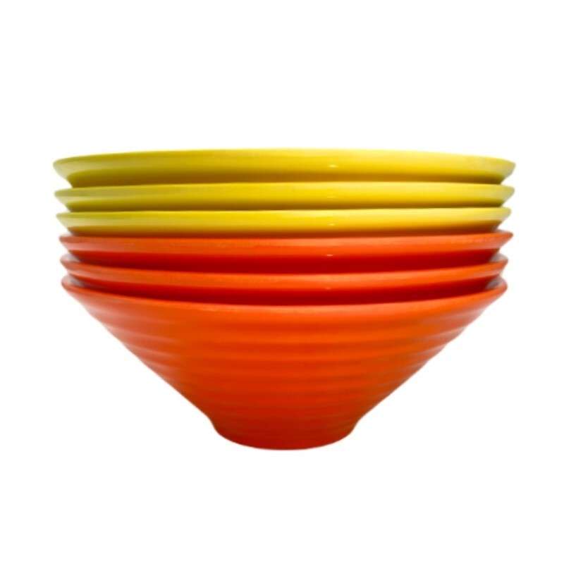 ชามเมลามีนลายคลื่น 9 นิ้ว สีเหลือง,ส้ม แพ็ค 6 ใบ-1