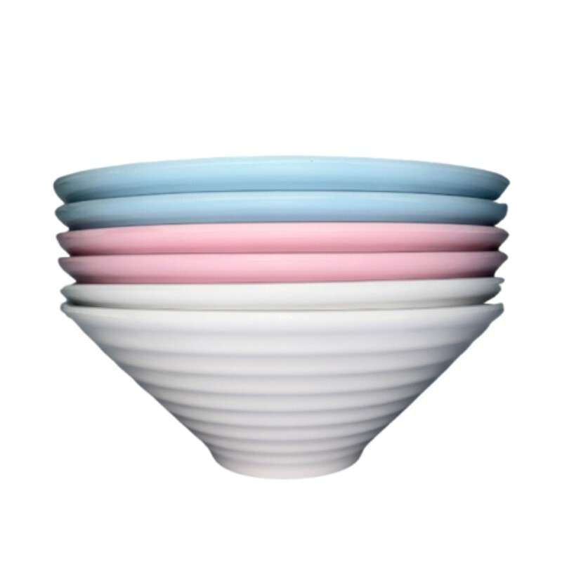 ชามเมลามีนลายคลื่น 9 นิ้ว สีฟ้า,ชมพู,ขาว แพ็ค 6 ใบ-1