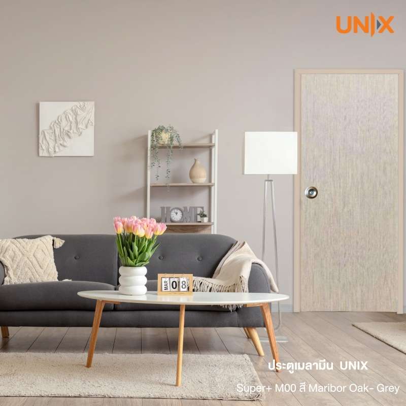 ประตูเมลามีน UNIX รุ่น Super+ M00 สี Maribor Oak-Grey 80x200 ซม.-1