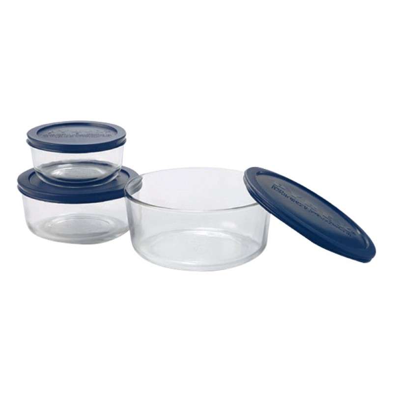 ชุดกล่องถนอมอาหารพร้อมฝาทรงกลม 6 ชิ้น Pyrex รุ่น P-00-7253NN (สีน้ำเงิน)-1