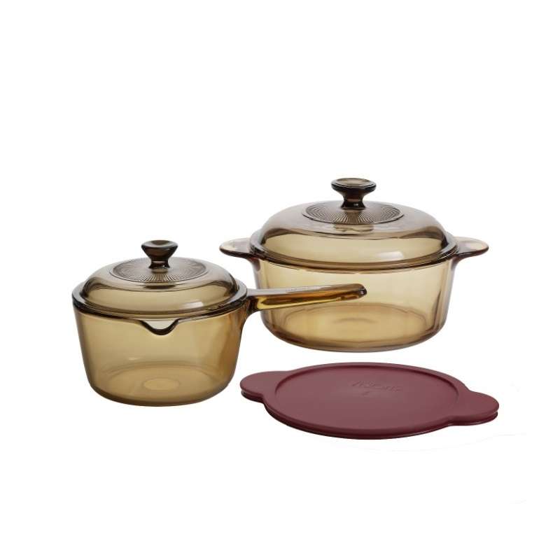 ชุดหม้อแก้วทนไฟ 4 ชิ้น (รวมฝา) Visions รุ่น V-01-VS-340/CL (สีชา)-1