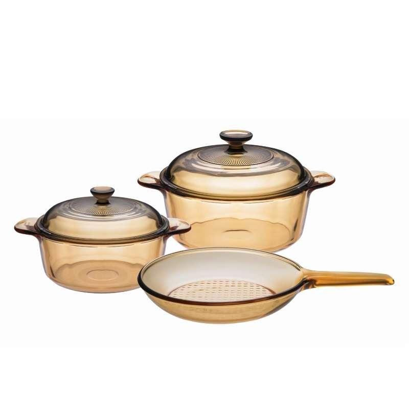 ชุดหม้อแก้วทนไฟพร้อมกระทะแก้ว 5 ชิ้น (รวมฝา) Visions รุ่น V-01-VS-351/CL (สีชา)-1