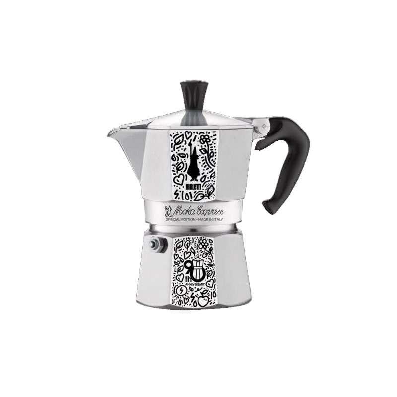 หม้อต้มกาแฟ Moka Pot รุ่น Moka Express ครบรอบ 90 ปี - Silver/Doodle [BL-0005175] ขนาด 3 ถ้วย -1