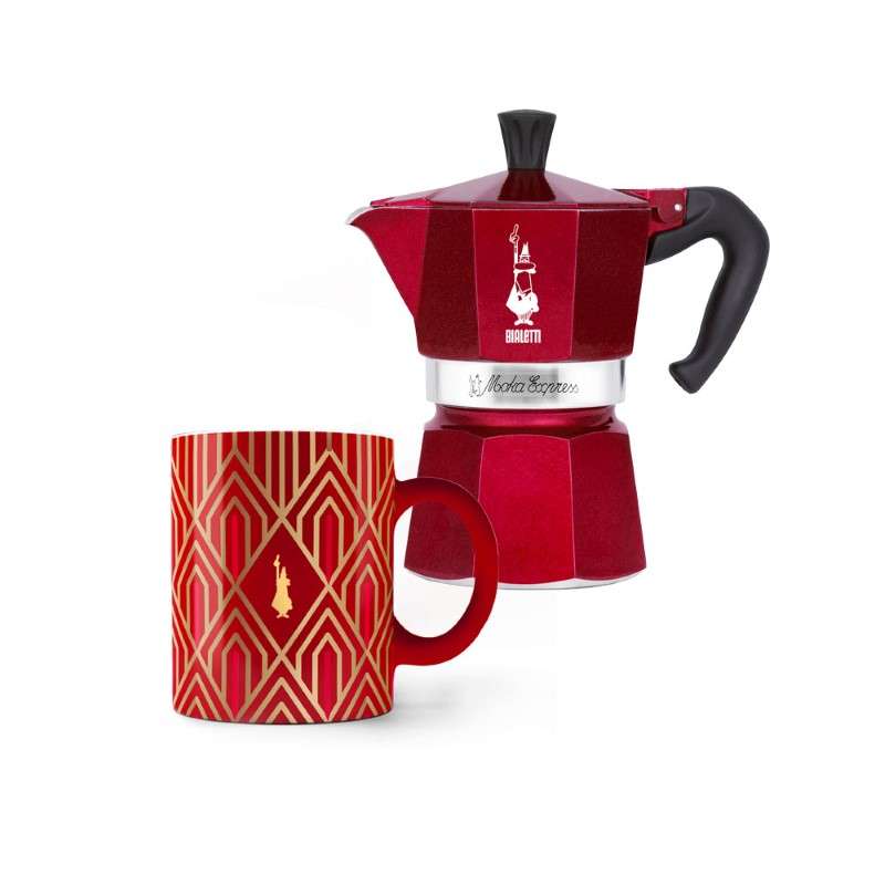 เซตหม้อต้มกาแฟ Moka Pot รุ่น Moka Express [BL-0009901] ขนาด 3 ถ้วย - Deco Red และ แก้วมัค 1 ถ้วย-1