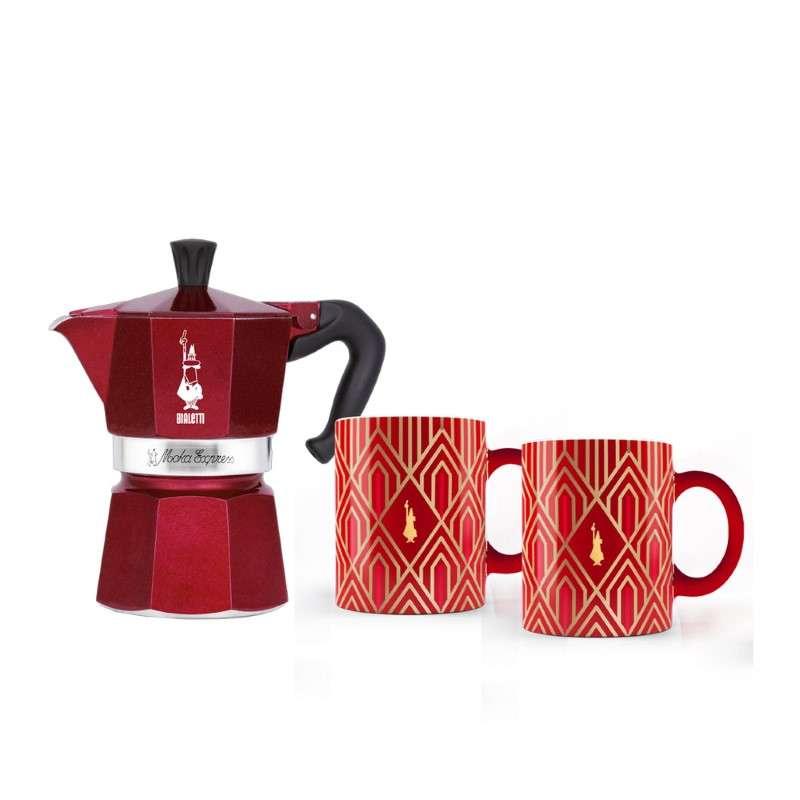 เซตหม้อต้มกาแฟ Moka Pot รุ่น Moka Express [BL-0009910] ขนาด 6 ถ้วย - Red Deco และ แก้วมัค 2 ถ้วย-1