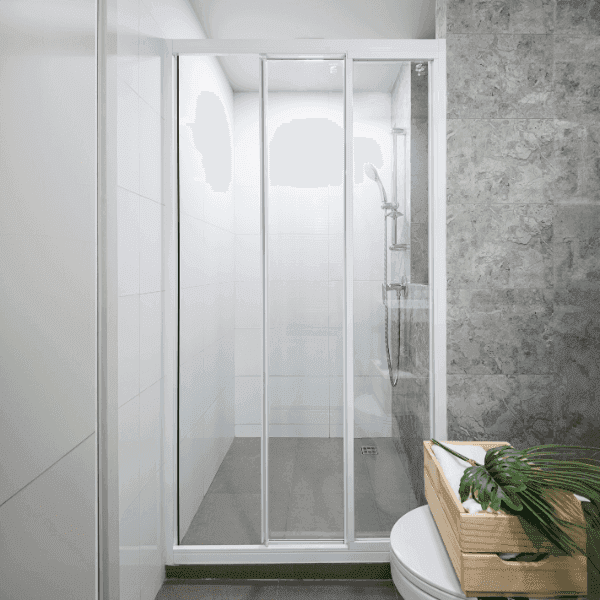 ฉากกั้นอาบน้ำ SARANDON I Plus บานเลื่อนหน้าตรง 3 ตอน แบบมีเฟรมสีขาว/เทา-1