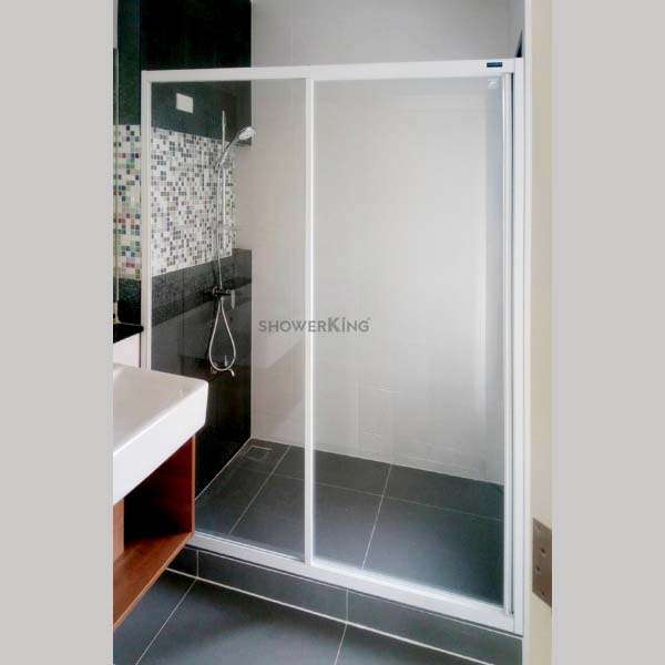 ฉากกั้นอาบน้ำ SARANDON II Plus บานเลื่อนหน้าตรง 2 ตอน แบบมีเฟรมสีขาว/เทา-1