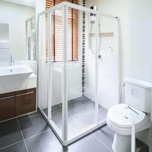 ฉากกั้นอาบน้ำ SERENA I Plus บานเลื่อนเข้ามุม แบบมีเฟรมสีขาว/เทา-1