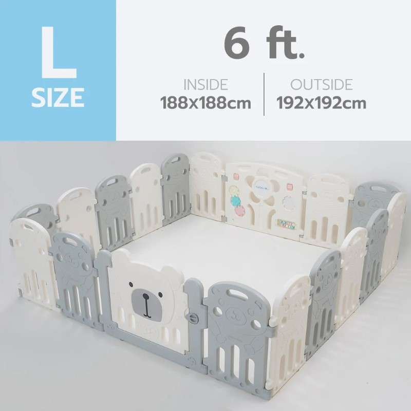 คอกกั้นเด็ก Bebeplay รุ่น Hug Bear ขนาด L/6 ฟุต สีเทาขาว-1