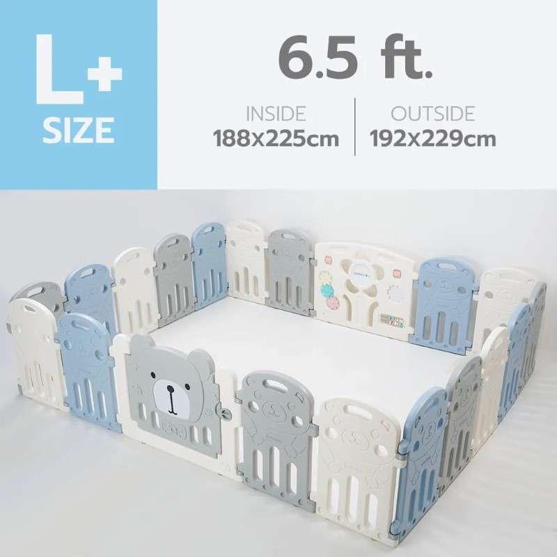 คอกกั้นเด็ก Bebeplay รุ่น Hug Bear ขนาด L+/6.5 ฟุต สีฟ้าเทาขาว-1