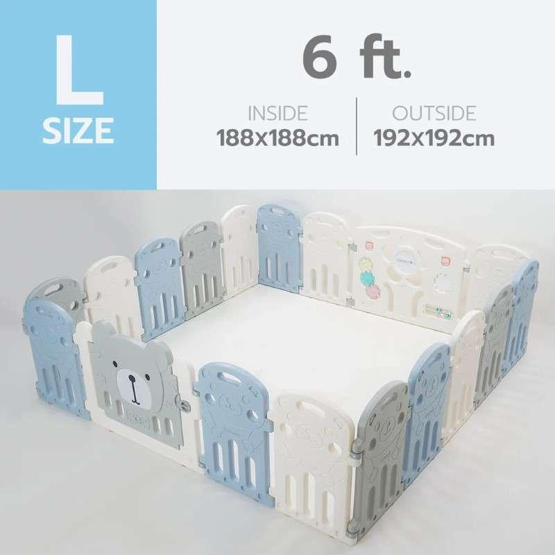 คอกกั้นเด็ก Bebeplay รุ่น Hug Bear ขนาด L/6 ฟุต สีฟ้าเทาขาว-1