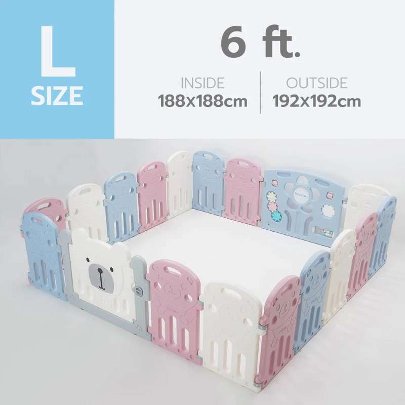 คอกกั้นเด็ก Bebeplay รุ่น Hug Bear ขนาด L/6 ฟุต สีฟ้าชมพูขาว-1