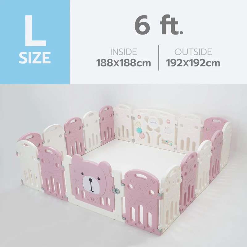 คอกกั้นเด็ก Bebeplay รุ่น Hug Bear ขนาด L/6 ฟุต สีชมพูขาว-1