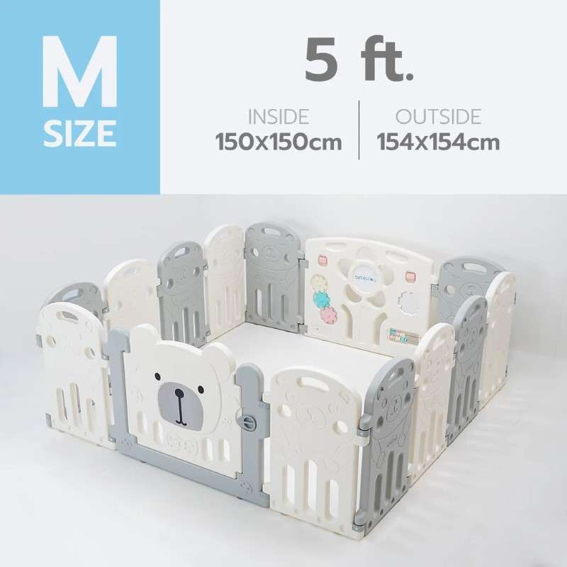 คอกกั้นเด็ก Bebeplay รุ่น Hug Bear ขนาด M/5 ฟุต สีเทาขาว-1