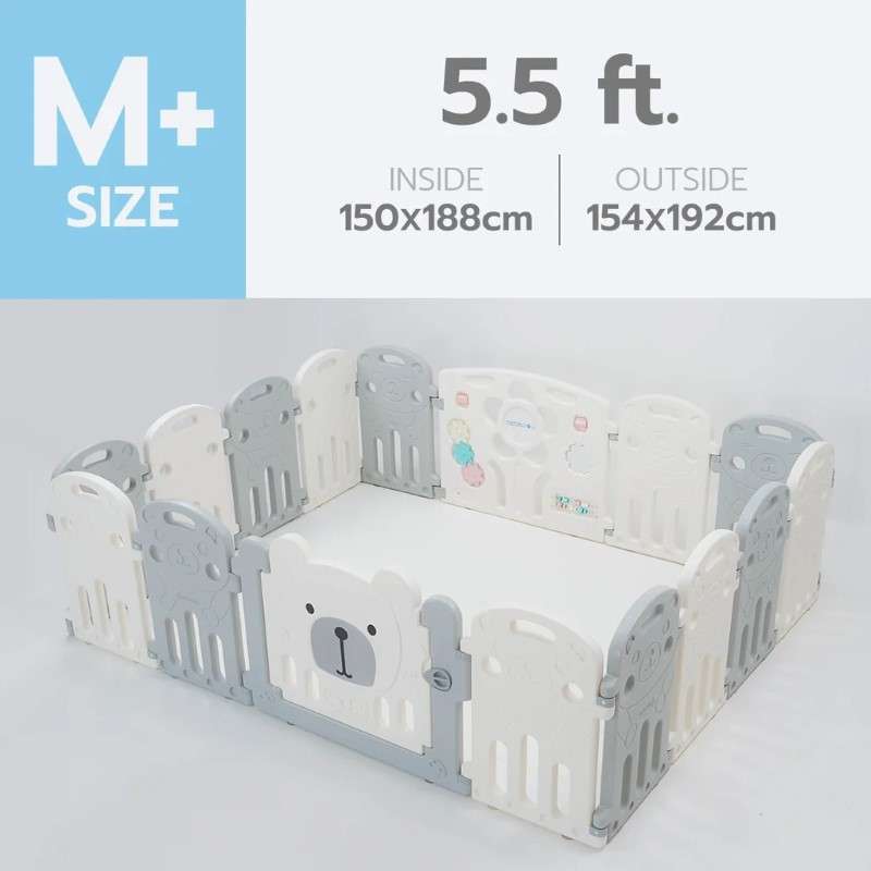 คอกกั้นเด็ก Bebeplay รุ่น Hug Bear ขนาด M+/5.5 ฟุต สีเทาขาว-1