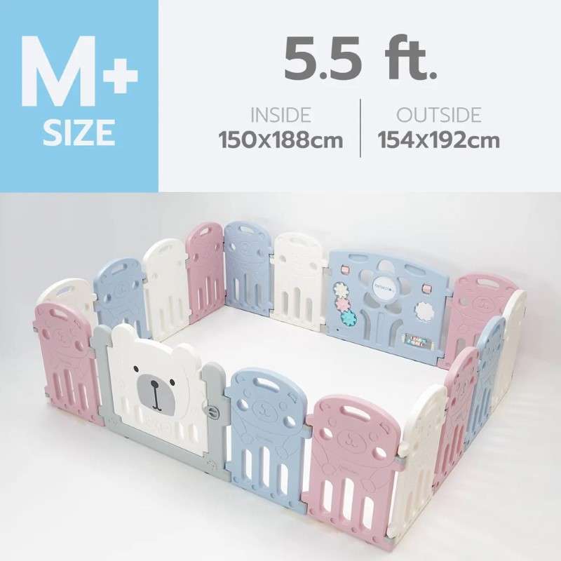 คอกกั้นเด็ก Bebeplay รุ่น Hug Bear ขนาด M+/5.5 ฟุต สีฟ้าชมพูขาว-1