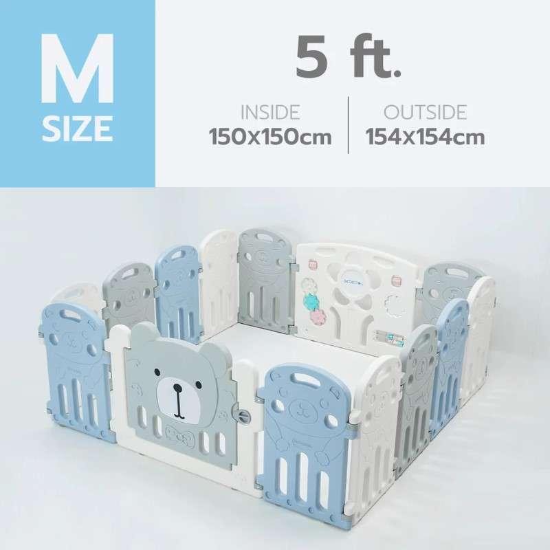 คอกกั้นเด็ก Bebeplay รุ่น Hug Bear ขนาด M/5 ฟุต สีฟ้าเทาขาว-1