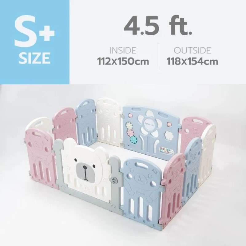 คอกกั้นเด็ก Bebeplay รุ่น Hug Bear ขนาด S+/4.5 ฟุต สีฟ้าชมพูขาว-1