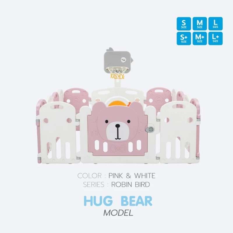คอกกั้นเด็ก Bebeplay รุ่น Robin Bird ขนาด M+/5.5 ฟุต สีชมพูขาว-1