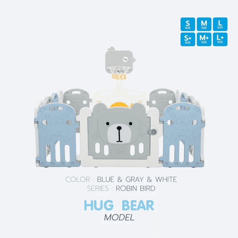 คอกกั้นเด็ก Bebeplay รุ่น Robin Bird ขนาด S+/4.5 ฟุต สีฟ้าเทาขาว-1