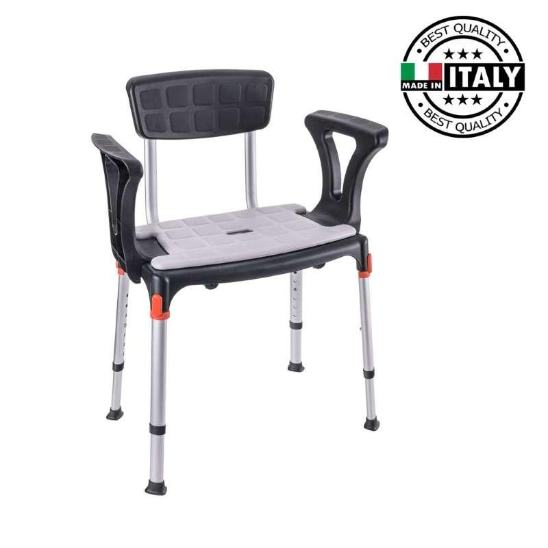 เก้าอี้อาบน้ำ KING มีที่วางแขนและพนักพิง ปรับความสูง สีดำ-1