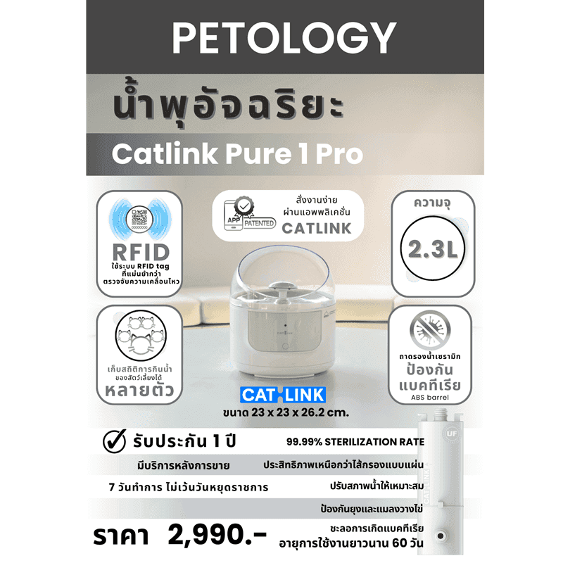 CATLINK PURE 1 Pro น้ำพุแมวอัจฉริยะ บันทึกข้อมูล ควบคุมผ่านแอปพลิเคชัน-1