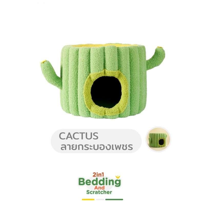 ที่นอนแมว + ที่ลับเล็บแมว Hosttail ลายกระบองเพชร-1