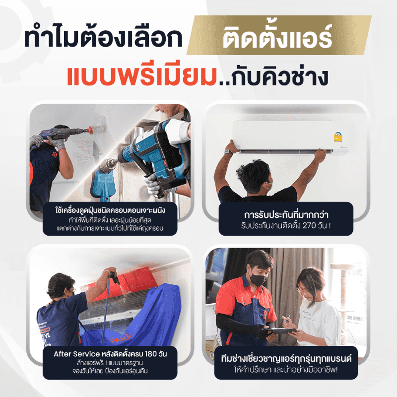 บริการติดตั้งแอร์ติดผนัง (Wall Type) แบบพรีเมียม 24,001-36,000  BTU-1