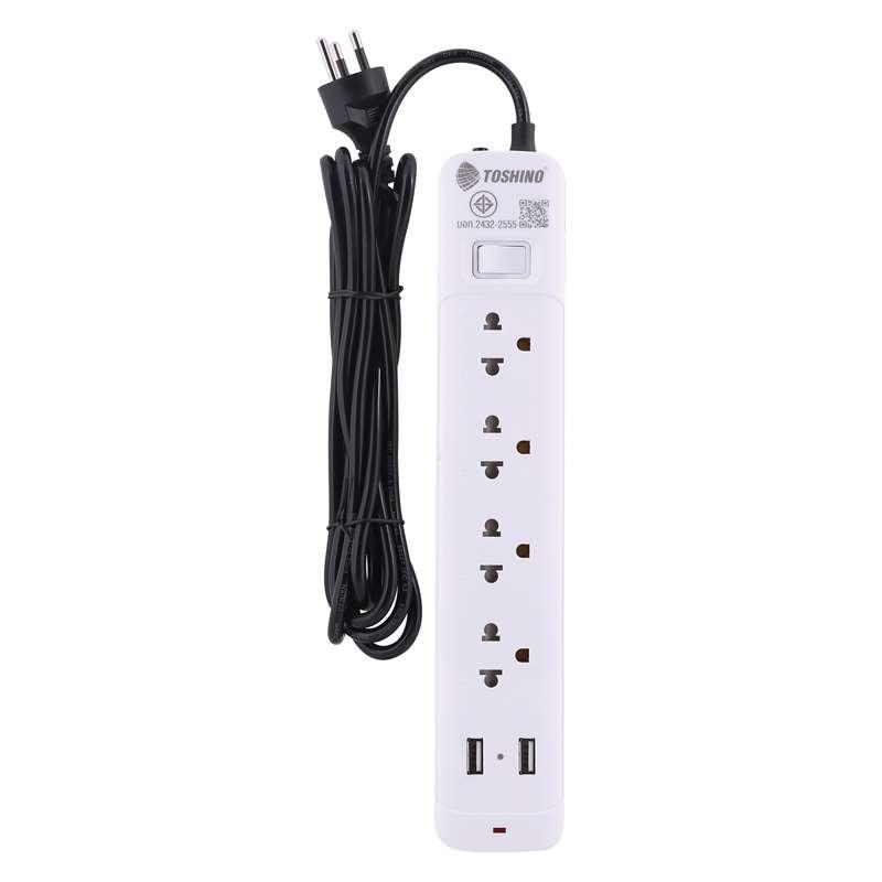 รางปลั๊ก TOSHINO รุ่น SO-43USB รางปลั๊ก 4 ช่อง+2 USB 1 สวิตช์ สายยาว 3 ม. (10A/2300W)(สีขาว)-1