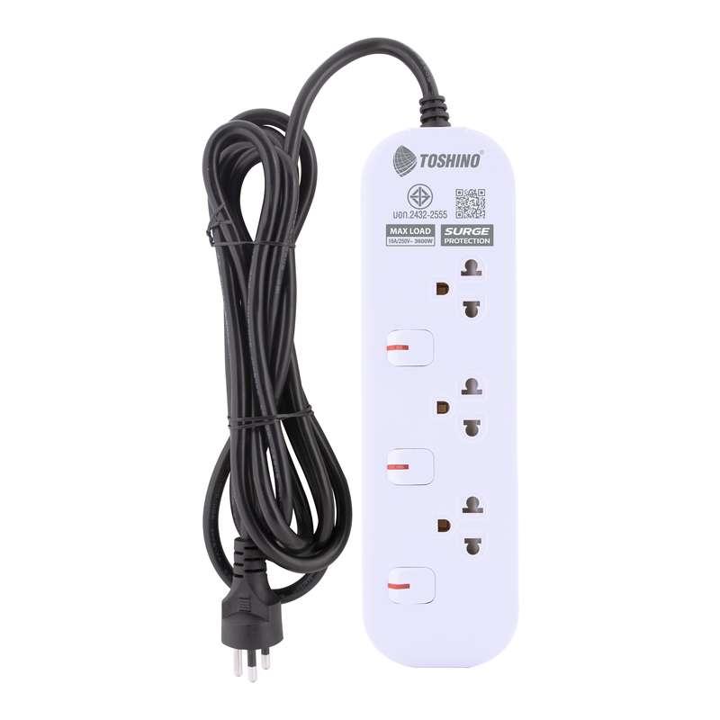 รางปลั๊ก TOSHINO รุ่น JT3-1.5M รางปลั๊ก 3 ช่อง 3 สวิตช์ สายยาว 1.5 ม. (16A/3600W)(สีขาว)-1