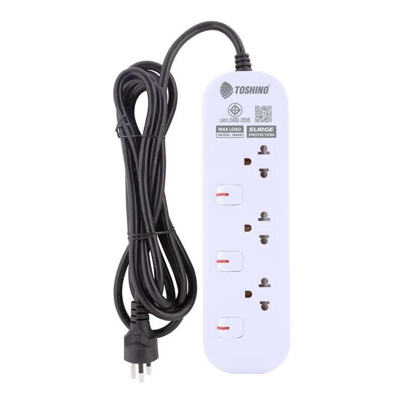 รางปลั๊ก TOSHINO รุ่น JT3-5M รางปลั๊ก 3 ช่อง 3 สวิตช์ สายยาว 5 ม. (16A/3600W)(สีขาว)-1