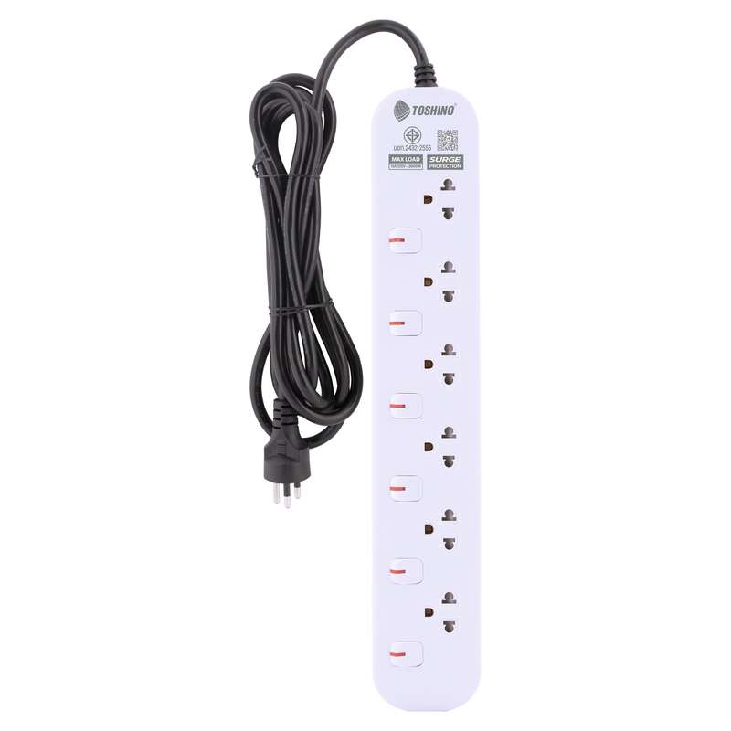 รางปลั๊ก TOSHINO รุ่น JT6-3M รางปลั๊ก 6 ช่อง 6 สวิตช์ สายยาว 3 ม. (16A/3600W)(สีขาว)-1