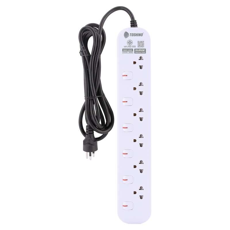 รางปลั๊ก TOSHINO รุ่น JT6-5M รางปลั๊ก 6 ช่อง 6 สวิตช์ สายยาว 5 ม. (16A/3600W)(สีขาว)-1