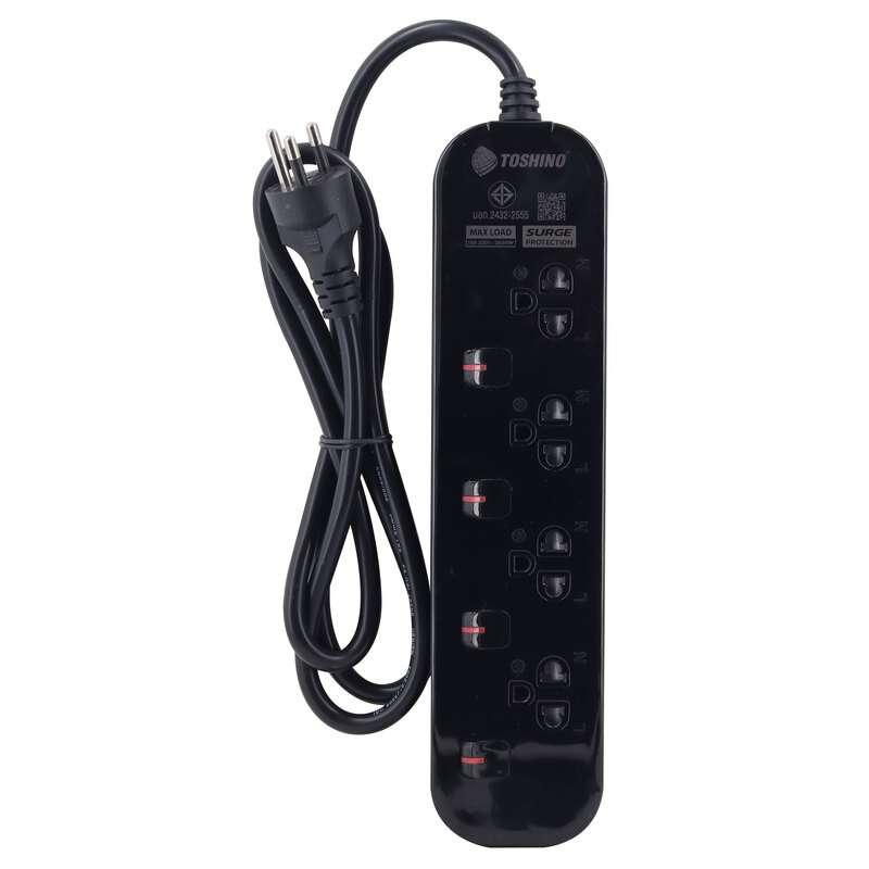 รางปลั๊ก TOSHINO รุ่น JT4-1.5MBK รางปลั๊ก 4 ช่อง 4 สวิตช์ 1.5 ม. (16A/3600W)(สีดำ)-1
