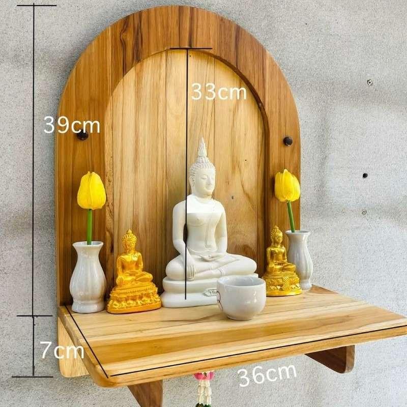 หิ้งพระไม้สัก CHITA HOUSE ขนาดใหญ่ 37x39 cm. รุ่นติดผนัง สไตล์มินิมอล สีไม้ธรรมชาติ สินค้า OTOP-1