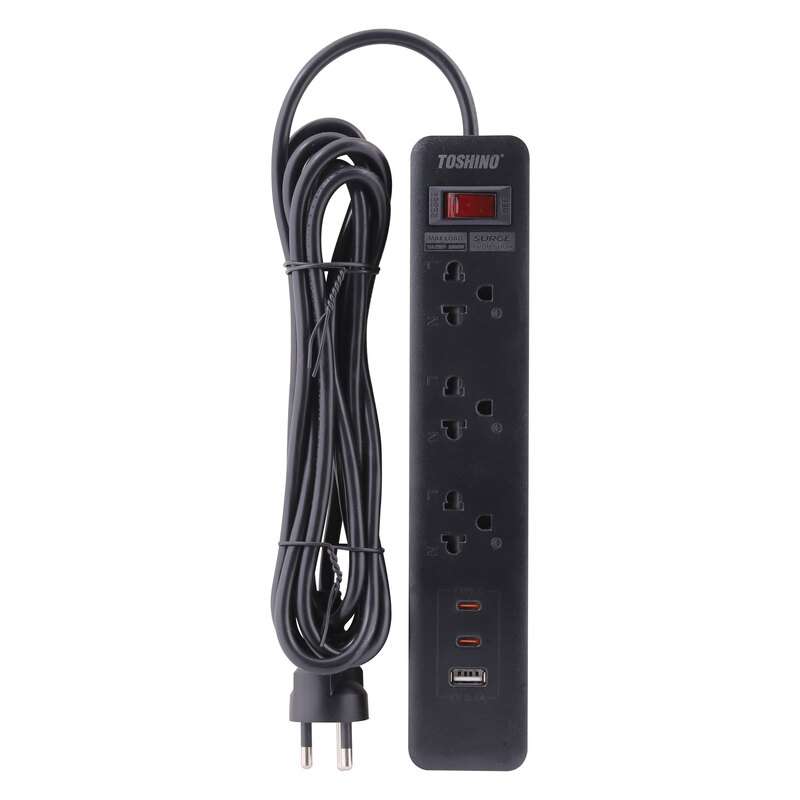 รางปลั๊ก TOSHINO รุ่น XY-33USBC 3 ช่อง+2 Type C+1 USB A 3.4A 1 สวิตช์ 3 ม. (10A/2300W) ดำ-1