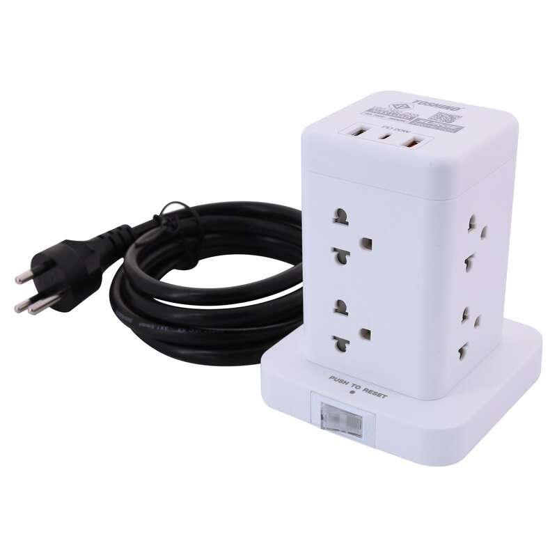 ปลั๊กคอนโด TOSHINO รุ่น TW-82M 8 ช่อง PD20W+QC3.0+1USB 3.4A 1 สวิตช์ 2 ม. (16A/3600W) สีขาว-1