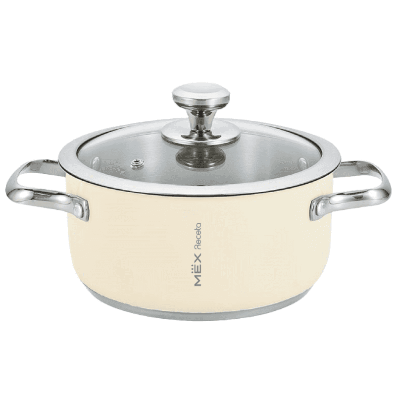 ชุดหม้อสเตนเลสพร้อมฝาแก้ว MEX รุ่น CSS209CR ขนาด 20 ซม. สีครีม (สามารถใช้กับเตาอินดักชั่นได้)-1