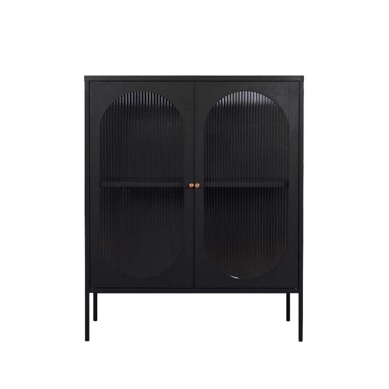 ตู้โชว์ 3 ชั้น Kiosk รุ่น Sleek ทรงกลาง พร้อมกระจกคลื่นมุมโค้ง 3 ด้าน สีดำด้าน-1