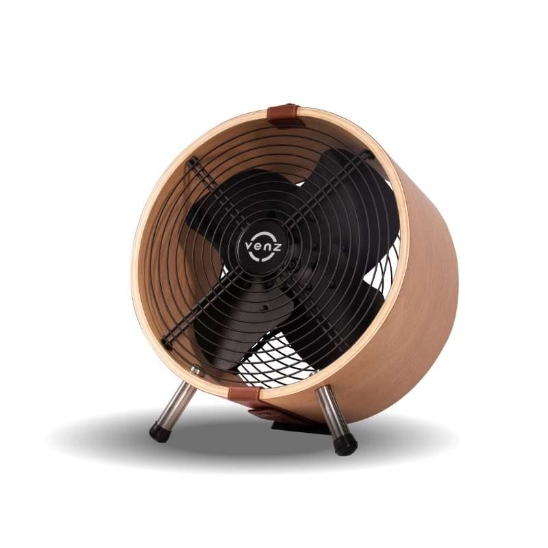 Venz เวนซ์ พัดลมตกแต่ง Tuber ทรงกลมถังไม้ 12 นิ้ว รุ่น Wooden Collection (สี Walnut)-1