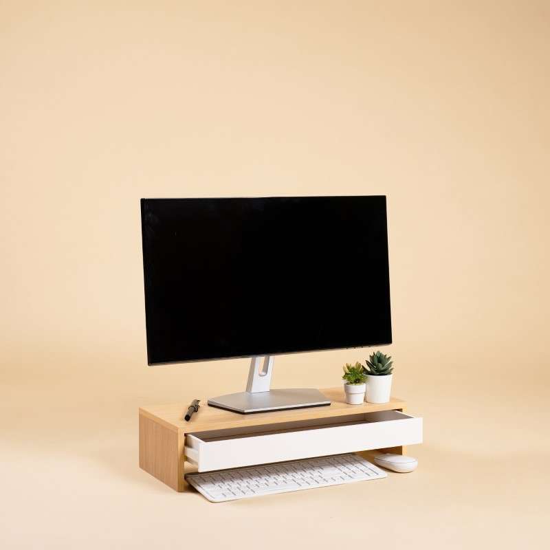 ชั้ันวางจอคอม 1 ลิ้นชัก FASTTECT สีเมเปิ้้ล-ขาว-1