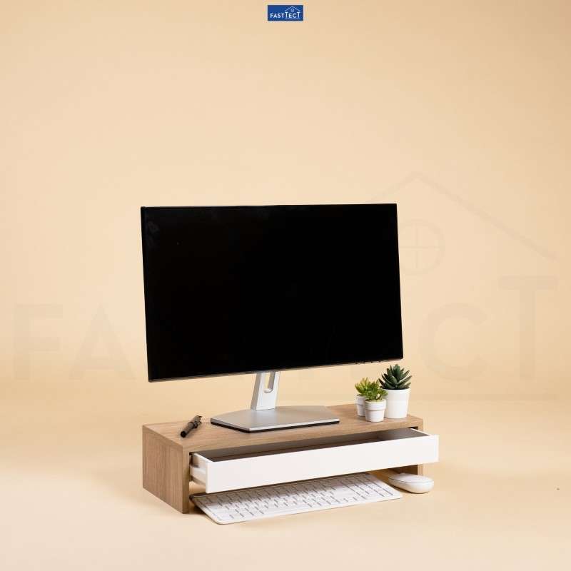ชั้ันวางจอคอม 1 ลิ้นชัก FASTTECT สีไวท์โอ๊ค-ขาว-1