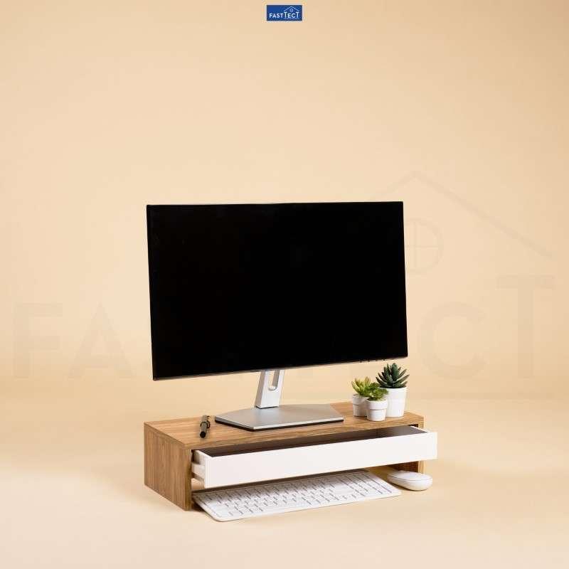 ชั้ันวางจอคอม 1 ลิ้นชัก FASTTECT สีลาเต้-ขาว-1