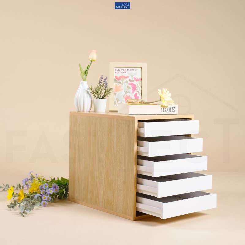 ตู้จัดระเบียบ FASTTECT ไซส์ XL 5 ลิ้นชัก สีเมเปิ้ล-ขาว-1